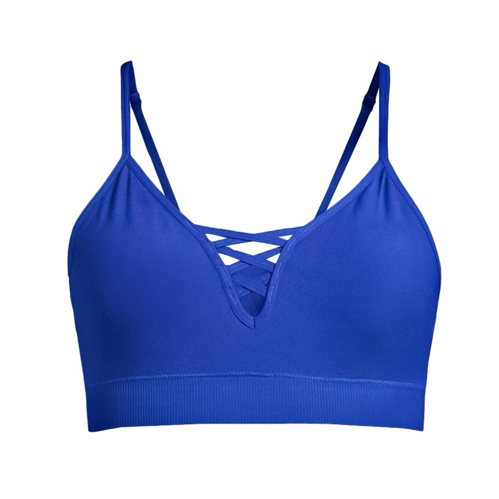 No Boundaries Seamless Strappy Bralette Crisscross Cami Bra Blue
